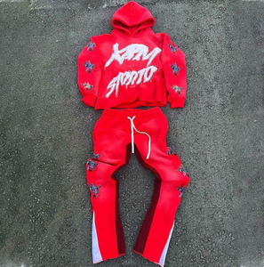 Custom Logo <b>Slim</b> Fit Plus Size Distressed Embroidery <b>Patch</b> 100% Cotton Tracksuit Set with Fleece Solid Sweatpants & Hoodies - Product Image 1