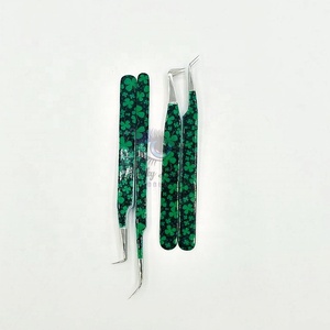 LUCKY LASH TOOLS Pince à épiler pour extensions de cils en acier inoxydable recouvert de papier vert, design incurvé à 45 et 90 degrés, pince à épiler fine - Product Image 1