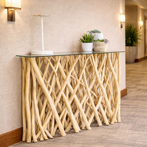 Premium Durable Teak Branch Artistic <b>Glass</b> Top Living Room Villa Entryway <b>Console</b> <b>Table</b> Eco-Friendly Luxury Interior Decor - Product Image 3