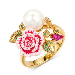 แหวนแฟชั่นเงินสเตอร์ลิงเคลือบลายดอกกุหลาบประดับมุกเลี้ยง Jeulia Cherished Love - Product Image 3