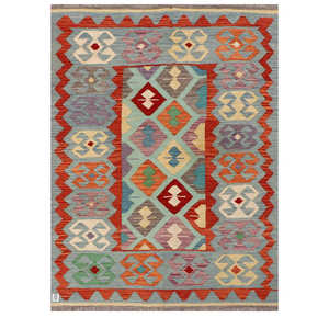 Alfombra Kilim de Maimana, Afganistán, 197 x 146 cm, para Decoración del Hogar - Product Image 1