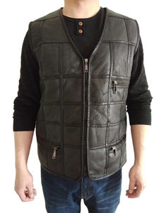 Chaleco de invierno transpirable para hombre, nueva moda, chaleco de retales de cuero genuino, Tops cálidos de talla grande, OEM personalizable - Product Image 2