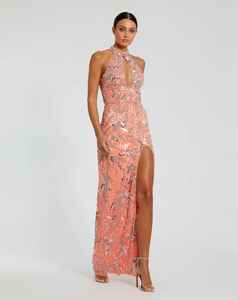 Robe de soirée élégante et luxueuse sans bretelles, longue jusqu'au sol, en crêpe brodée de perles, style A, pour les soirées - Product Image 3