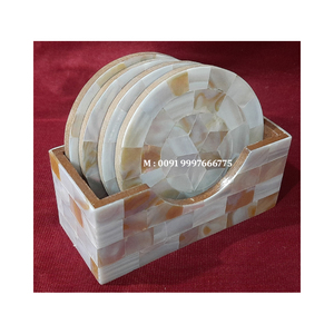<b>Round</b> Shape Natural Wooden Mother Of Pearl Coaster Set Handmade Design Work Used For Tea Cup In Restaurant Best Price Range - Product Image 1