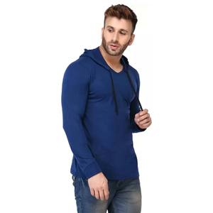 Gym Winter Men-Boys Sweat Shirt-Keep Warm Camiseta con capucha de mezcla de algodón sólido azul marino - Product Image 4