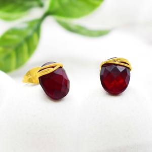 ต่างหูโกเมนแบบเหลี่ยมเพชรพลอยสำหรับผู้หญิงต่างหูแบบพันด้วยลวดทำด้วยมือ - Product Image 2