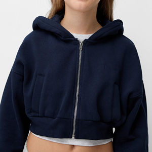 Vente en gros de sweat à capuche zippé court en coton de luxe avec logo personnalisé col à capuche saisonnier hiver design de poche supérieure vente style court - Product Image 3