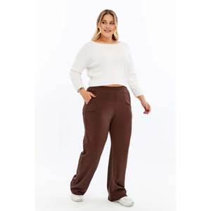 Pantalones de Punto RMG para Mujer, Talla Grande, Corte Holgado, Color Marrón, Poliéster y Elastano, para Comodidad y Estilo Diarios - Product Image 6