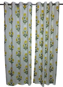 Rideau à œillets en coton 100% indien, imprimé à la main avec des motifs floraux jaunes, pour salon et bureau, tailles personnalisées disponibles - Product Image 2