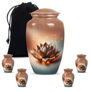 Elegante urna de cremación de flor de loto de metal pequeña de 10 "grande y 3" recuerdo conmemorativo personalizable con cenizas humanas - Product Image 4