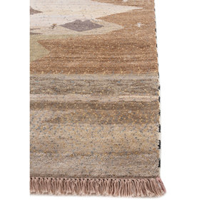 พรมขนสัตว์และไหมถักมือลายเรขาคณิตสีเบจและสีน้ำตาล Freedom Manchaha สำหรับตกแต่งห้องนั่งเล่นหรือทางเดินในบ้าน-Lub-125 - Product Image 4