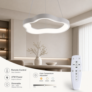 โคมไฟระย้าโลหะทันสมัย ​​27W LED ปรับแสงได้ 3 สี พร้อมรีโมทคอนโทรล สำหรับห้องรับประทานอาหารและห้องนั่งเล่น ตกแต่งบ้าน - Product Image 4