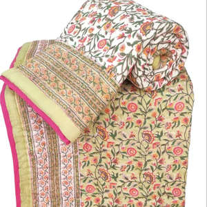 100% coton réversible reine taille couette à la main bloc imprimé confortable léger hiver couette traditionnel fabriqué à la main - Product Image 1