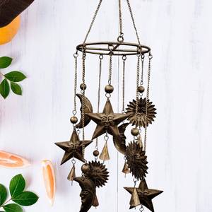 Campana de Viento con Diseño de Sol y Luna, Estilo Antiguo, Impermeable, Decoración Colgante para Patio y Jardín, Material de Metal y Plástico, Regalo Conmemorativo para Bodas - Product Image 1