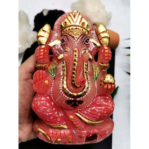 Sculpture artisanale de Ganesha en quartz rose avec peinture à la main - Idole de Ganesha en cristaux - Product Image 4