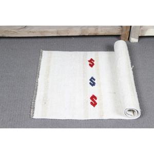 Tapis turc vintage, petit tapis de 1,7 x 3,2 pieds, tapis en laine blanc et rouge à carreaux - Product Image 5