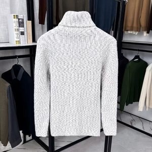Pull en laine 100% pour homme, col rond, rayé épais, tricoté, impression numérique, logo personnalisé, ODM, vente en gros - Product Image 2