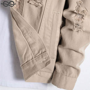 Veste en jean déchirée à poche à rabat effilochée pour hommes style rappeur de fête kaki uni avec poche à boutons kaki et vestes déchirées au design - Product Image 5