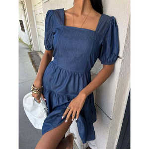 Cuello Cuadrado para Vestido de Tencel 2883 Transpirable con Cintura Natural y Detalle de Gipe - Product Image 2