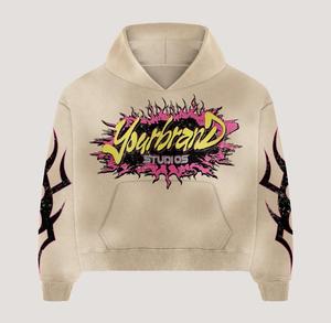 2025 Wholesale Custom Manufacture Screen printed Tracksuits Streetwear High Quality 100% Cotton <b>Fleece</b> <b>Hoodie</b> and Trouser Set - Product Image 2