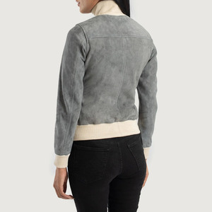 Veste en cuir suédé de qualité supérieure, best-seller, en cuir de mouton véritable, veste en cuir gris avec col côtelé - Product Image 6