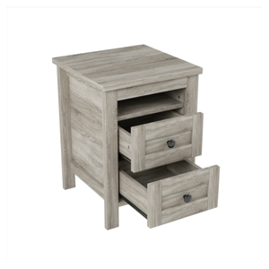 Mesita de noche de madera moderna de 2 cajones, líneas grises elegantes, bien proporcionadas para dormitorio, niños, escuela, sala de estar, baño, proveedor OEM - Product Image 5