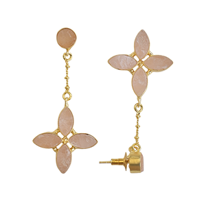 Pendientes Colgantes Clásicos Vintage de Cuarzo Rosa con Baño de Rodio sobre Latón - Product Image 4