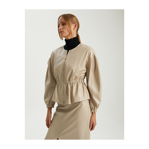 BGN Veste bomber en simili cuir à taille élastique pour femme W24J118 - Product Image 3