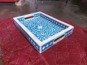 Plateau incrusté en os et résine Plateau de service unique fait main pour café, collations, décoration de maison et de bureau - Product Image 3