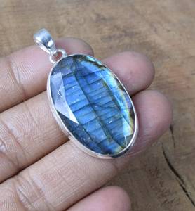 Pendentif en argent Sterling Vintage 925 fait à la main plaqué or bleu feu Labradorite noir pierre de lune pierres précieuses bijoux de fiançailles - Product Image 3