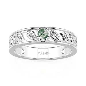 Bague de mariage pour homme Jeulia en agate mousse feuille – Pierre naturelle taille marquise, bijoux fins géométriques style bohème - Product Image 2