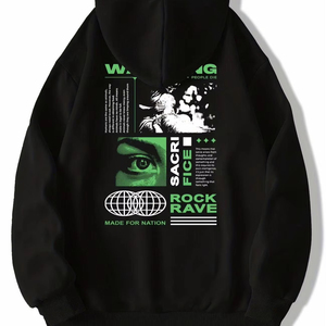 Sudadera con Capucha Marrón con Estampado Vintage, Estilo Urbano, Corte Holgado, Algodón Grueso, Moda Urbana, Estampado Trasero Moderno, Uso Diario Informal - Product Image 3