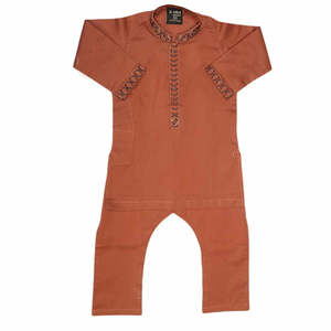 Traje Shalwar Bordado para Niños - Marrón - Product Image 4