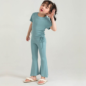Set Estivo per Bambine 1-10 Anni, Top con Coulisse e <span class=keywords><strong>Pantaloni</strong></span> a Zampa in Tinta Unita, 2 Pezzi, Abbigliamento Boutique alla Moda per Bambini - Product Image 5