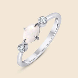 Subtle <b>Opal</b> <b>Ring</b> Featuring 1 Round Lab Grown Diamond F-VS 0.05 Carat In 14K Solid <b>Gold</b> Bridal Wedding Engagement Party Wear - Product Image 1