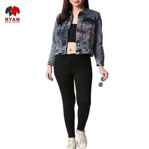 Chaqueta vaquera de gran tamaño personalizada para mujer, chaqueta vaquera informal de color sólido con logotipo personalizado - Product Image 2