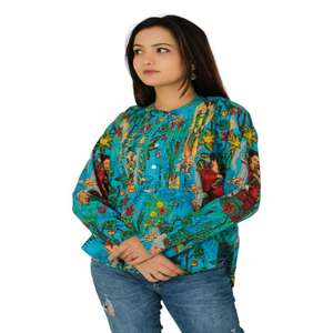 เสื้อเบลาส์พิมพ์ลาย Farida ผ้าฝ้ายโบฮีเมียนของผู้หญิงเสื้อสไตล์ฮิปปี้น้ำหนักเบาสำหรับใช้ในชีวิตประจำวัน - Product Image 1
