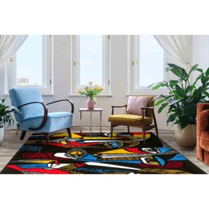 Tapis imprimé avec des visages colorés surréalistes - Portrait abstrait moderne intérieur/extérieur, tapis doux non tissé - Product Image 3