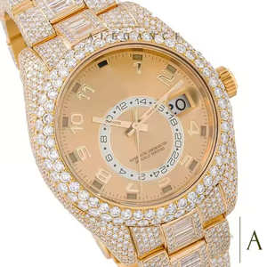 Reloj analógico antiguo de lujo, caja de acero inoxidable con diamante completo, Color amarillo dorado, cristal de negocios de cuarzo de alta calidad, 20mm - Product Image 2