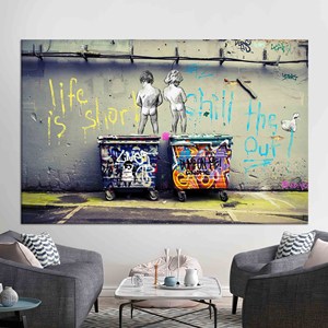 Arte impreso en lienzo para pared: Diseño de Banksy 'Life is Short Chill Out', LIENZO ENROLLADO - Product Image 1