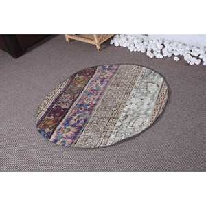 Alfombra de área de lana turca Vintage 3,2X3,2 pies Beige diseño de retazos bohemio técnica de tejido plano para decoraciones de sala de estar látex - Product Image 1