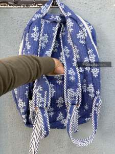 High Quality Hand-Block Printed Quilted Cotton Bohemian College Portable Lightweight Medium Capacity Ethnic Indian Floral - Product Image 3