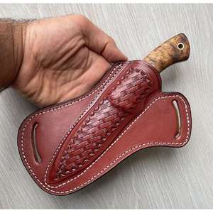 Couteau de camping de poche en acier Damas fait main avec manche en bois d'olivier, étui en cuir fin, personnalisable OEM - Product Image 3