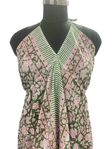 Vestido de Algodón de Alta Calidad Directo de Fábrica para Mujer, Estampado Floral Verde, Impresión HD, Holgado, Largo hasta el Suelo, Estilo Boho Casual de Verano - Product Image 5