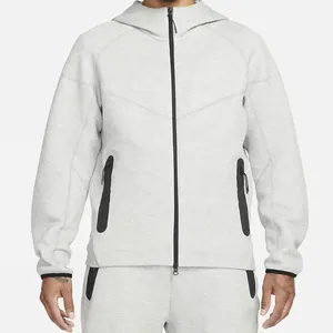 Men's Gray Hooded Zip-Up Sweatshirt Regular Fit Solid <b>Colour</b> Casual Fleece Jacket With Side Pockets Autumn Wear 2027 - Product Image 1