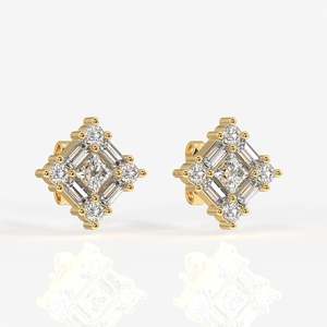 Round and Baguette Cut Moissanite Diamond Stud 9K Gold Earrings Premium Product Category - Product Image 3