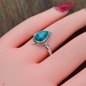 Women's 925 Sterling Silver Boho Style Bezel Setting <b>Turquoise</b> Gemstone Wedding <b>Ring</b> Trendy Handmade Gift - Product Image 2