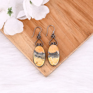 ต่างหูห้อยทรงหยดน้ำประดับพลอยแจสเปอร์ลายผึ้งคลาสสิก ชุบโรเดียมสีดำ ต่างหูทองเหลืองสไตล์ทันสมัย เหมาะสำหรับงานแต่งงานและงานปาร์ตี้ - Product Image 2