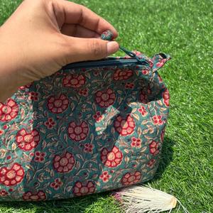 Premium Hand Block printed Vanity <b>Bag</b> for Women Travel Cosmetic Pouch Indian Hand crafted <b>Toiletry</b> <b>Bag</b> and Luxury Makeup Kit - Product Image 4