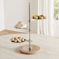 Spiegel Gepolijst Metalen Pizza Serveerstandaard Groot Zilver Roestvrij Staal 3 Tier Houten Basis Bruidstaartstand Elegant Servies